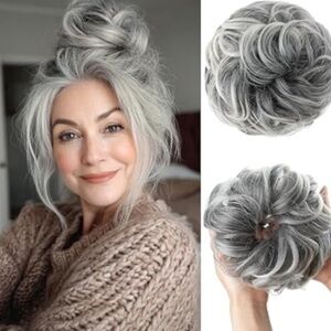 Elegant Gray Hair Large Messy Bun Extension